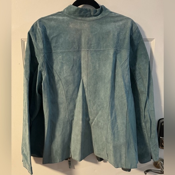 Vintage Reversible Suede Leather Jacket Lightweight Woman’s Blue Retro Shacket - Picture 10 of 16